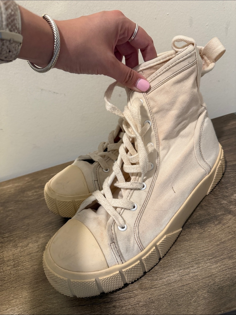 Zara High-Top Canvas Sneakers in Off-White